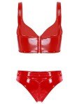 Red Wetlook Patent Leather Lingerie Set, Medium