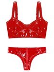Red Wetlook Patent Leather Lingerie Set, Medium