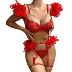 Red Lace Lingerie Set with Adjustable Bra