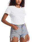 TACVASEN Women's T Shirts Cotton Tops Short Sleeve Tshirt Casual T-Shirt Casual Tshirts Shirts Summer Tees White M
