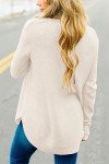 BETTE BOUTIK Womens Round Neck T Shirts Long Sleeve Waffle Knit Loose Fitting Warm Tops Tee Pullover Sweatshirt Beige Large