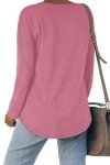 WIHOLL V Neck T Shirts for Women Fashion Cuff Sleeve Sweatshirt Rose Pink L