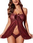 Avidlove Burgundy Lace Babydoll Christmas Lingerie