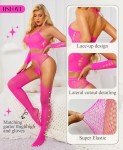 Fluorescent Pink Fishnet Lingerie Set with Garter