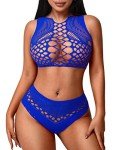 Avidlove Blue Fishnet Bra and Panty Set