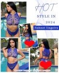 Avidlove Blue Fishnet Bra and Panty Set