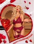 Avidlove Women's Lace Garter Lingerie Set - Dark Red
