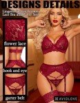 Avidlove Women's Lace Garter Lingerie Set - Dark Red