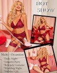 Avidlove Women's Lace Garter Lingerie Set - Dark Red