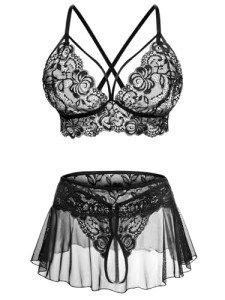 Naughty Black Lace Lingerie Set for Women