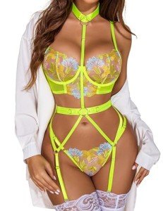 Avidlove Sheer Garter Set for Women - Fluorescent Yellow