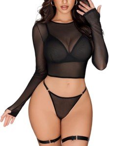 Avidlove Black Mesh Lingerie Set for Women