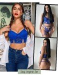 Avidlove Blue Lace Push-Up Bra and Panty Set