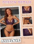 Avidlove Women's Purple Lingerie Bra and Thong Set
