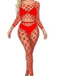 Aucute Women's Red Fishnet Bodystocking Lingerie Set