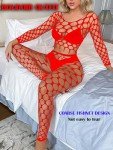 Aucute Women's Red Fishnet Bodystocking Lingerie Set