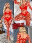 Aucute Women's Red Fishnet Bodystocking Lingerie Set