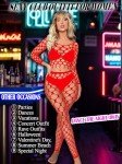 Aucute Women's Red Fishnet Bodystocking Lingerie Set