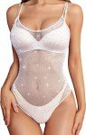 Sparkle Rhinestone Fishnet Teddy Bodysuit for Women