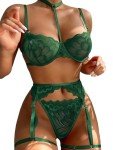 Sassy Green Lace Garter Belt Lingerie Set