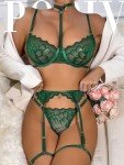 Sassy Green Lace Garter Belt Lingerie Set