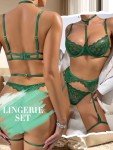 Sassy Green Lace Garter Belt Lingerie Set