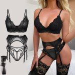 Lace Bra and Panty Set with Garter Belt