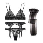Lace Bra and Panty Set with Garter Belt