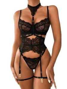 Floral Lace Garter Lingerie Set for Women