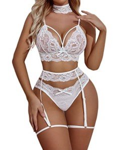 Avidlove Women's White Garter Bra and Panty Set