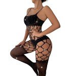 Black Fishnet Babydoll Lingerie Set for Women