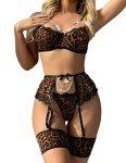 Avildlove Women's 4-Piece Leopard Lingerie Set