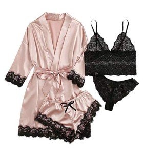 Women's Pink Silk Robe & Pajama Set