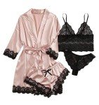 YWY Women's 4-Piece Silk Pajama Set - Pink
