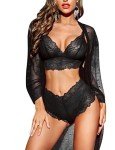 Sexy Black Lace Lingerie Set with Kimono Robe