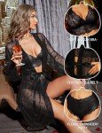Sexy Black Lace Lingerie Set with Kimono Robe