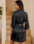 Ekouaer Women's Short Satin Lace Trim Robe