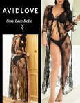 Avidlove Women's Sheer Lace Kimono Robe - Black