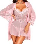 RSLOVE 3 Piece Lace Babydoll Robe Set