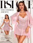 RSLOVE 3 Piece Lace Babydoll Robe Set