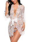 Women's Lace Kimono Robe and Mesh Nightgown
