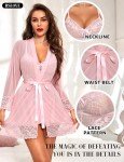 RSLOVE 3 Piece Lace Babydoll Robe Set