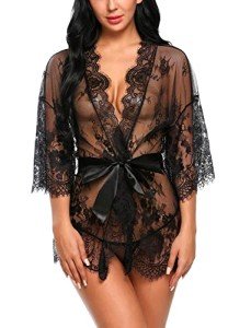 Avidlove Women's Black Lace Kimono Babydoll Lingerie