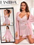 RSLOVE 3 Piece Lace Babydoll Robe Set