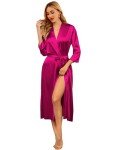 Ekouaer Women's Long Pink Satin Wedding Robe