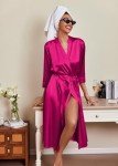 Ekouaer Women's Long Pink Satin Wedding Robe