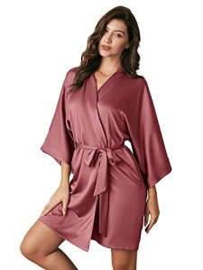 Satin Kimono Robe for Bridesmaids in Dusty Rose