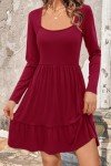 Red A-Line Long Sleeve Fall Party Dress