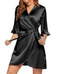 Ekouaer Black Short Bridesmaids Kimono Robe X-Large