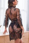 Avidlove Women's Black Lace Teddy and Kimono Set